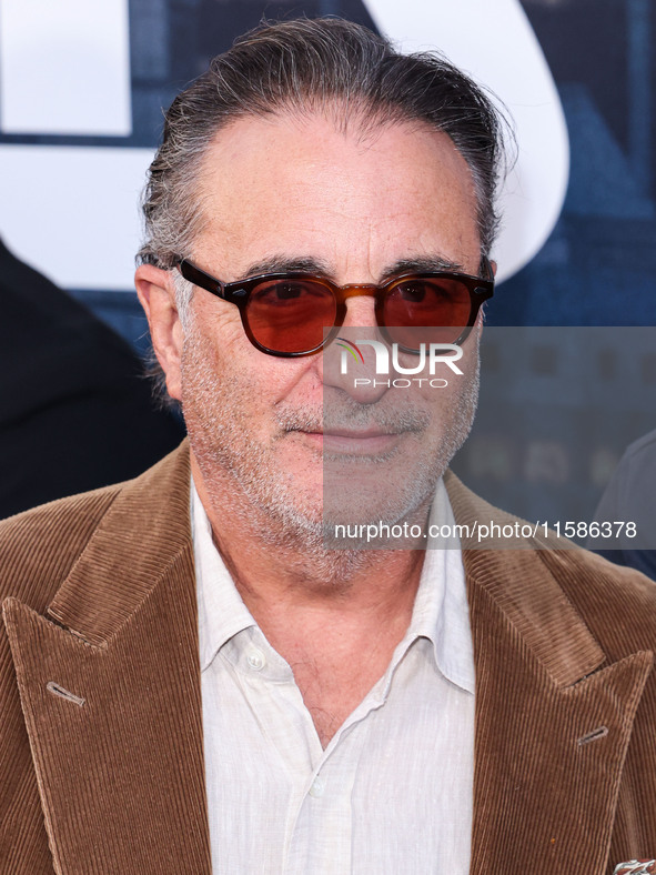 Andy Garcia arrives at the Los Angeles Premiere Of Apple TV+'s 'Wolfs' held at the TCL Chinese Theatre IMAX on September 18, 2024 in Hollywo...