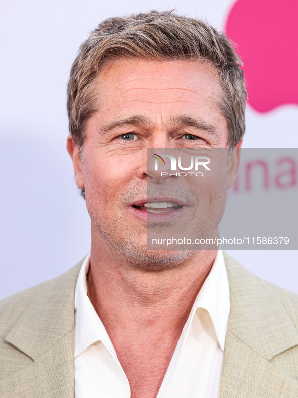 Brad Pitt arrives at the Los Angeles Premiere Of Apple TV+'s 'Wolfs' held at the TCL Chinese Theatre IMAX on September 18, 2024 in Hollywood...