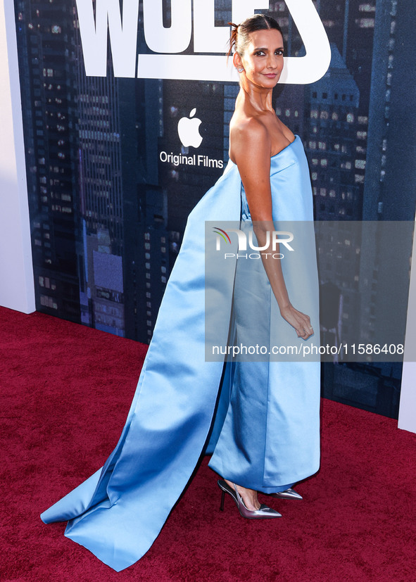 Poorna Jagannathan wearing Prada arrives at the Los Angeles Premiere Of Apple TV+'s 'Wolfs' held at the TCL Chinese Theatre IMAX on Septembe...