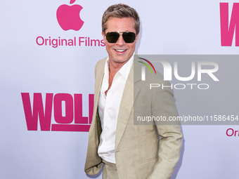 Brad Pitt arrives at the Los Angeles Premiere Of Apple TV+'s 'Wolfs' held at the TCL Chinese Theatre IMAX on September 18, 2024 in Hollywood...