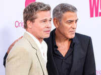 Brad Pitt and George Clooney arrive at the Los Angeles Premiere Of Apple TV+'s 'Wolfs' held at the TCL Chinese Theatre IMAX on September 18,...