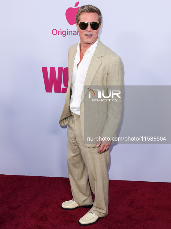 Brad Pitt arrives at the Los Angeles Premiere Of Apple TV+'s 'Wolfs' held at the TCL Chinese Theatre IMAX on September 18, 2024 in Hollywood...