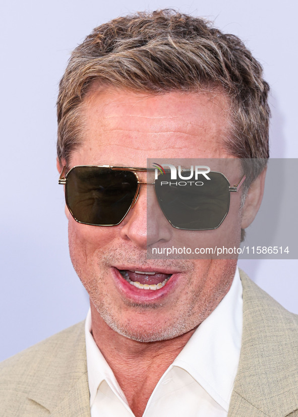 Brad Pitt arrives at the Los Angeles Premiere Of Apple TV+'s 'Wolfs' held at the TCL Chinese Theatre IMAX on September 18, 2024 in Hollywood...