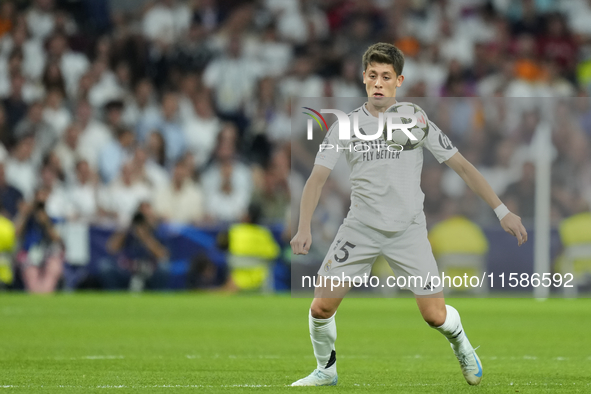 Arda Guler attacking midfield of Real Madrid and Turkey during the UEFA Champions League 2024/25 League Phase MD1 match between Real Madrid...