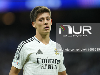 Arda Guler attacking midfield of Real Madrid and Turkey during the UEFA Champions League 2024/25 League Phase MD1 match between Real Madrid...