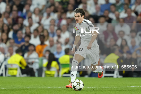 Fran Garcia left-back of Real Madrid and Spain during the UEFA Champions League 2024/25 League Phase MD1 match between Real Madrid C.F. and...