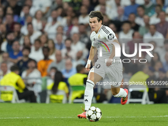 Fran Garcia left-back of Real Madrid and Spain during the UEFA Champions League 2024/25 League Phase MD1 match between Real Madrid C.F. and...