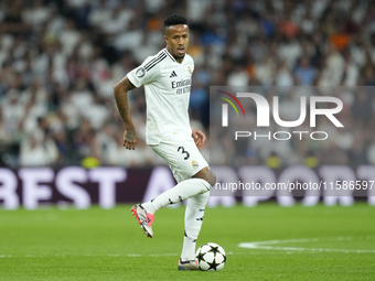 Eder Militao centre-back of Real Madrid and Brazil during the UEFA Champions League 2024/25 League Phase MD1 match between Real Madrid C.F....