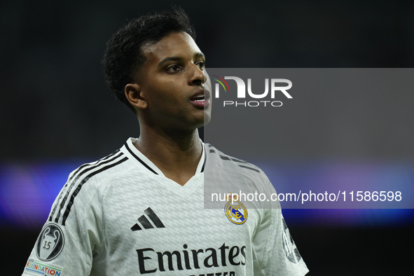 Rodrygo Goes right winger of Real Madrid and Brazil during the UEFA Champions League 2024/25 League Phase MD1 match between Real Madrid C.F....