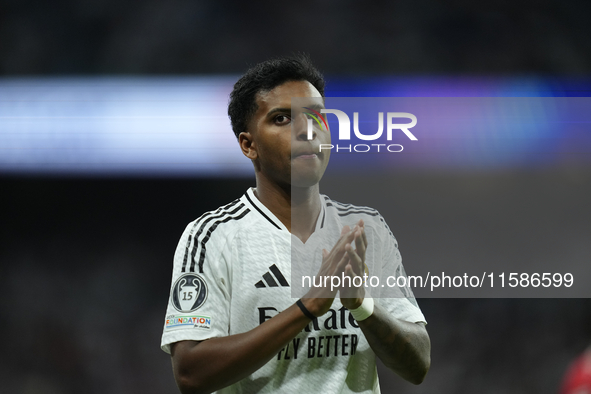 Rodrygo Goes right winger of Real Madrid and Brazil during the UEFA Champions League 2024/25 League Phase MD1 match between Real Madrid C.F....