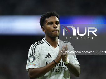 Rodrygo Goes right winger of Real Madrid and Brazil during the UEFA Champions League 2024/25 League Phase MD1 match between Real Madrid C.F....