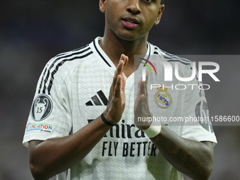 Rodrygo Goes right winger of Real Madrid and Brazil during the UEFA Champions League 2024/25 League Phase MD1 match between Real Madrid C.F....