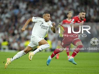 Kylian Mbappe centre-forward of Real Madrid and France in action during the UEFA Champions League 2024/25 League Phase MD1 match between Rea...