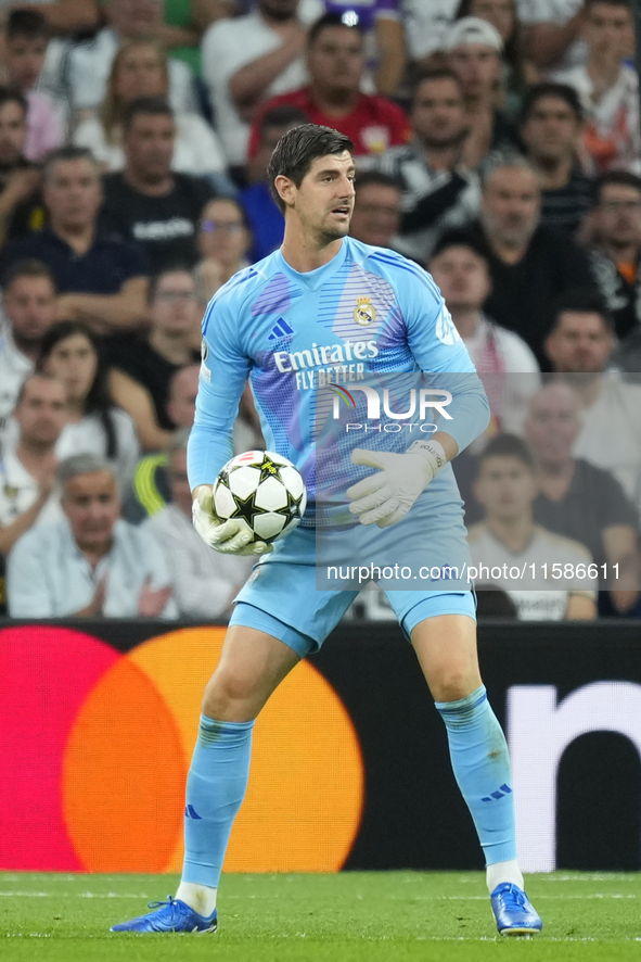 Thibaut Courtois goalkeeper of Real Madrid and Belgium during the UEFA Champions League 2024/25 League Phase MD1 match between Real Madrid C...