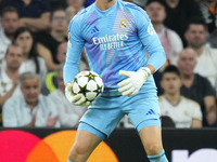 Thibaut Courtois goalkeeper of Real Madrid and Belgium during the UEFA Champions League 2024/25 League Phase MD1 match between Real Madrid C...