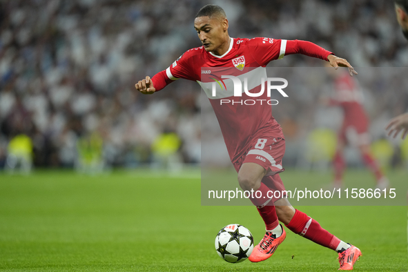 Enzo Millot attacking midfield of Stuttgart and France during the UEFA Champions League 2024/25 League Phase MD1 match between Real Madrid C...