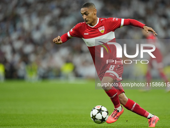 Enzo Millot attacking midfield of Stuttgart and France during the UEFA Champions League 2024/25 League Phase MD1 match between Real Madrid C...