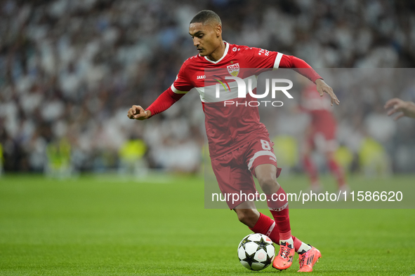 Enzo Millot attacking midfield of Stuttgart and France during the UEFA Champions League 2024/25 League Phase MD1 match between Real Madrid C...