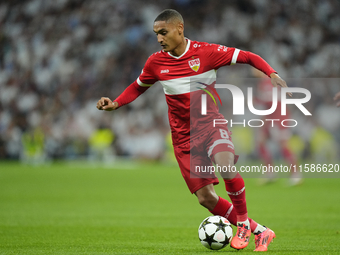 Enzo Millot attacking midfield of Stuttgart and France during the UEFA Champions League 2024/25 League Phase MD1 match between Real Madrid C...