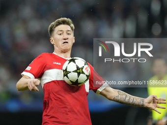 Angelo Stiller defensive midfield of Stuttgart and Germany controls the ball during the UEFA Champions League 2024/25 League Phase MD1 match...