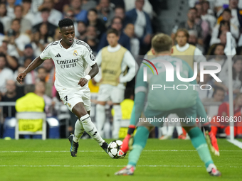 Vinicius Junior left winger of Real Madrid and Brazil during the UEFA Champions League 2024/25 League Phase MD1 match between Real Madrid C....