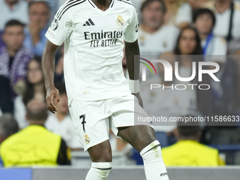 Vinicius Junior left winger of Real Madrid and Brazil during the UEFA Champions League 2024/25 League Phase MD1 match between Real Madrid C....