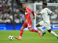 Enzo Millot attacking midfield of Stuttgart and France and Aurelien Tchouameni defensive midfield of Real Madrid and France compete for the...