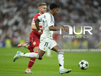 Rodrygo Goes right winger of Real Madrid and Brazil in action during the UEFA Champions League 2024/25 League Phase MD1 match between Real M...