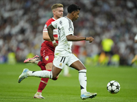 Rodrygo Goes right winger of Real Madrid and Brazil in action during the UEFA Champions League 2024/25 League Phase MD1 match between Real M...