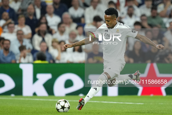 Eder Militao centre-back of Real Madrid and Brazil during the UEFA Champions League 2024/25 League Phase MD1 match between Real Madrid C.F....