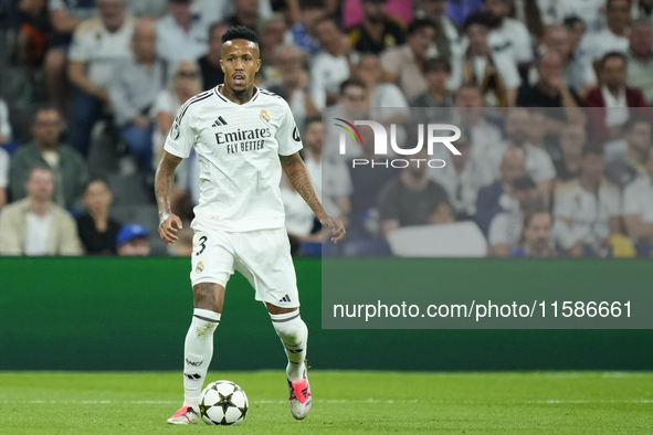 Eder Militao centre-back of Real Madrid and Brazil during the UEFA Champions League 2024/25 League Phase MD1 match between Real Madrid C.F....