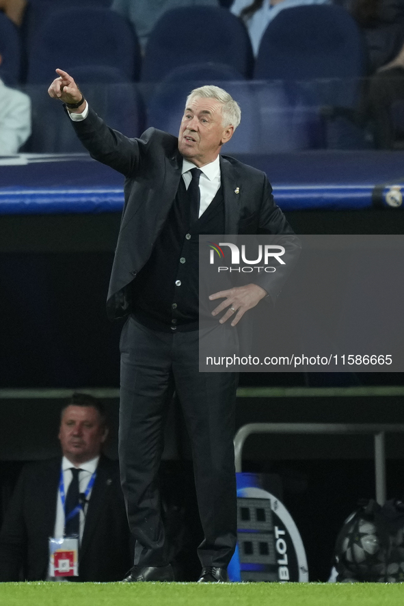 Carlo Ancelotti head coach of Real Madrid during the UEFA Champions League 2024/25 League Phase MD1 match between Real Madrid C.F. and VfB S...