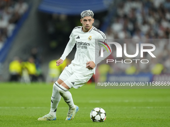 Federico Valverde central midfield of Real Madrid and Uruguay during the UEFA Champions League 2024/25 League Phase MD1 match between Real M...