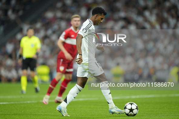 Rodrygo Goes right winger of Real Madrid and Brazil during the UEFA Champions League 2024/25 League Phase MD1 match between Real Madrid C.F....