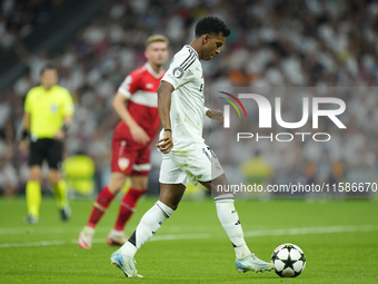 Rodrygo Goes right winger of Real Madrid and Brazil during the UEFA Champions League 2024/25 League Phase MD1 match between Real Madrid C.F....