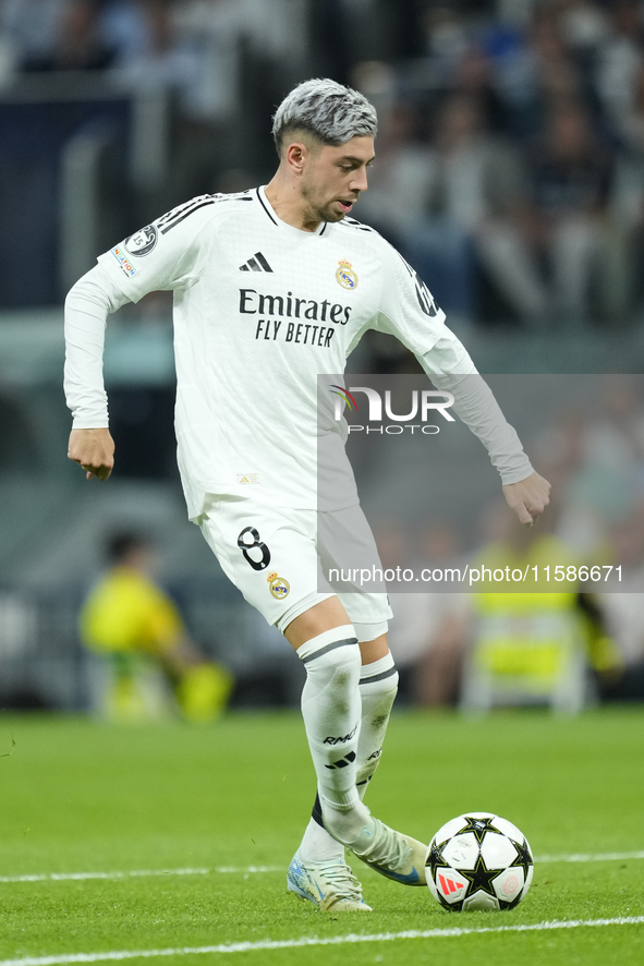 Federico Valverde central midfield of Real Madrid and Uruguay during the UEFA Champions League 2024/25 League Phase MD1 match between Real M...