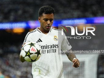 Rodrygo Goes right winger of Real Madrid and Brazil during the UEFA Champions League 2024/25 League Phase MD1 match between Real Madrid C.F....