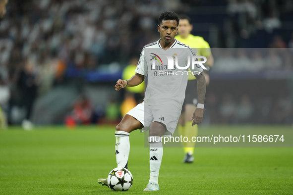 Rodrygo Goes right winger of Real Madrid and Brazil during the UEFA Champions League 2024/25 League Phase MD1 match between Real Madrid C.F....