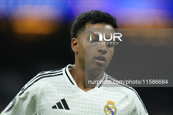 Rodrygo Goes right winger of Real Madrid and Brazil during the UEFA Champions League 2024/25 League Phase MD1 match between Real Madrid C.F....