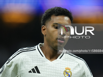 Rodrygo Goes right winger of Real Madrid and Brazil during the UEFA Champions League 2024/25 League Phase MD1 match between Real Madrid C.F....