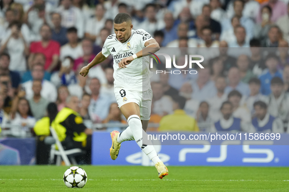 Kylian Mbappe centre-forward of Real Madrid and France during the UEFA Champions League 2024/25 League Phase MD1 match between Real Madrid C...