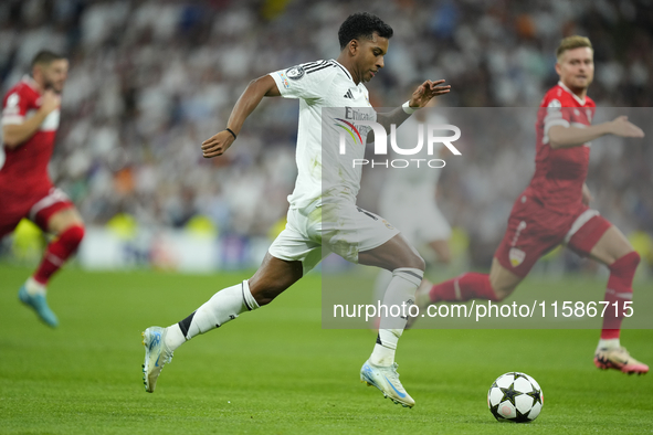 Rodrygo Goes right winger of Real Madrid and Brazil in action during the UEFA Champions League 2024/25 League Phase MD1 match between Real M...