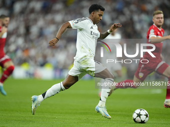 Rodrygo Goes right winger of Real Madrid and Brazil in action during the UEFA Champions League 2024/25 League Phase MD1 match between Real M...