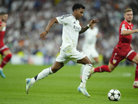 Rodrygo Goes right winger of Real Madrid and Brazil in action during the UEFA Champions League 2024/25 League Phase MD1 match between Real M...