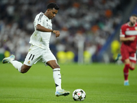 Rodrygo Goes right winger of Real Madrid and Brazil in action during the UEFA Champions League 2024/25 League Phase MD1 match between Real M...