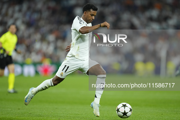 Rodrygo Goes right winger of Real Madrid and Brazil in action during the UEFA Champions League 2024/25 League Phase MD1 match between Real M...