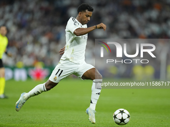 Rodrygo Goes right winger of Real Madrid and Brazil in action during the UEFA Champions League 2024/25 League Phase MD1 match between Real M...