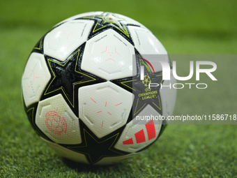 Match ball during the UEFA Champions League 2024/25 League Phase MD1 match between Real Madrid C.F. and VfB Stuttgart at Estadio Santiago Be...