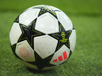 Match ball during the UEFA Champions League 2024/25 League Phase MD1 match between Real Madrid C.F. and VfB Stuttgart at Estadio Santiago Be...