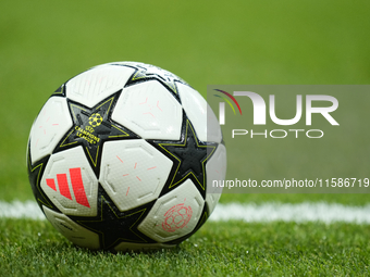 Match ball during the UEFA Champions League 2024/25 League Phase MD1 match between Real Madrid C.F. and VfB Stuttgart at Estadio Santiago Be...